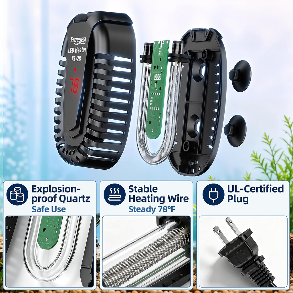 Adjustable Turtle Tank Heater: Precise Temperature Control 64-95℉ | Deviation of Less 1.8F - Keep 1-10 Gallon 1.5" Shallow Water Turtle Tank Steady & Safe - External Controller Easy to Adjust