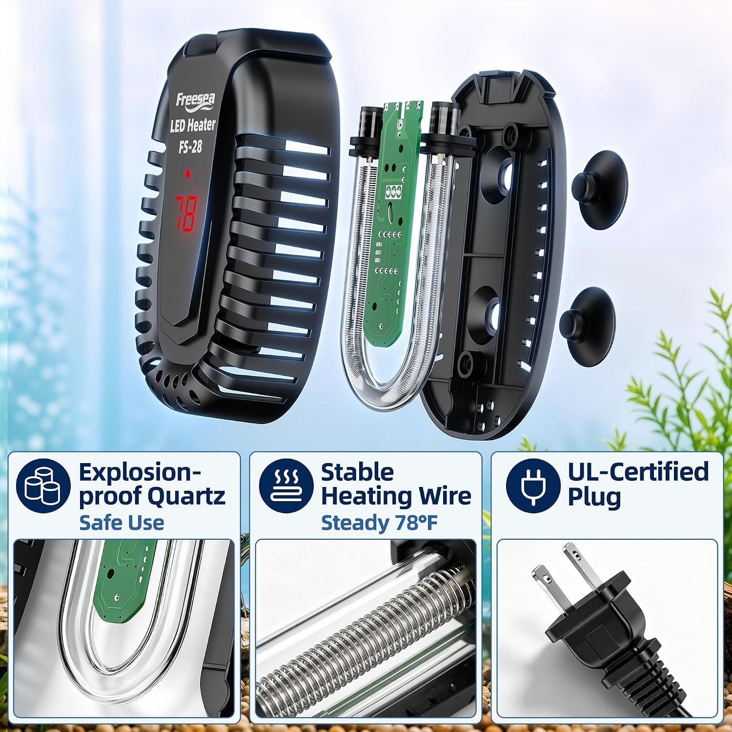 Adjustable Turtle Tank Heater: Precise Temperature Control 64-95℉ | Deviation of Less 1.8F - Keep 1-10 Gallon 1.5" Shallow Water Turtle Tank Steady & Safe - External Controller Easy to Adjust