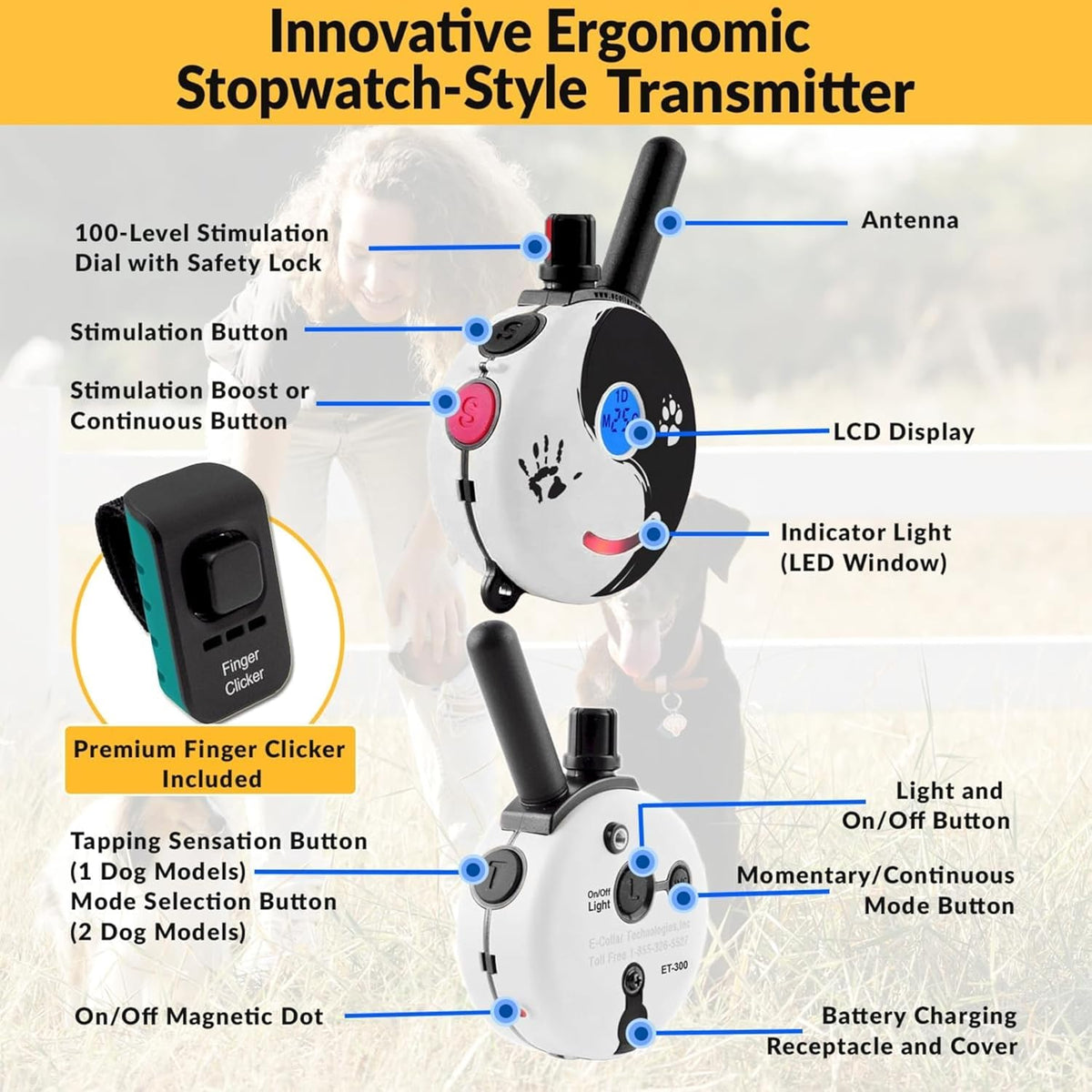 E-Collar Mini  ET-300 Remote Dog Training Collar, ZEN | 1/2 Mile Range, Waterproof & Rechargeable, 100 Levels + Vibration + Tone + Light, for 1 Dog Small to Medium