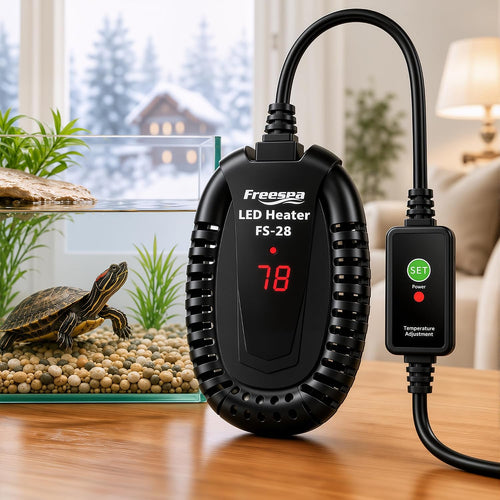 Adjustable Turtle Tank Heater: Precise Temperature Control 64-95℉ | Deviation of Less 1.8F - Keep 1-10 Gallon 1.5" Shallow Water Turtle Tank Steady & Safe - External Controller Easy to Adjust