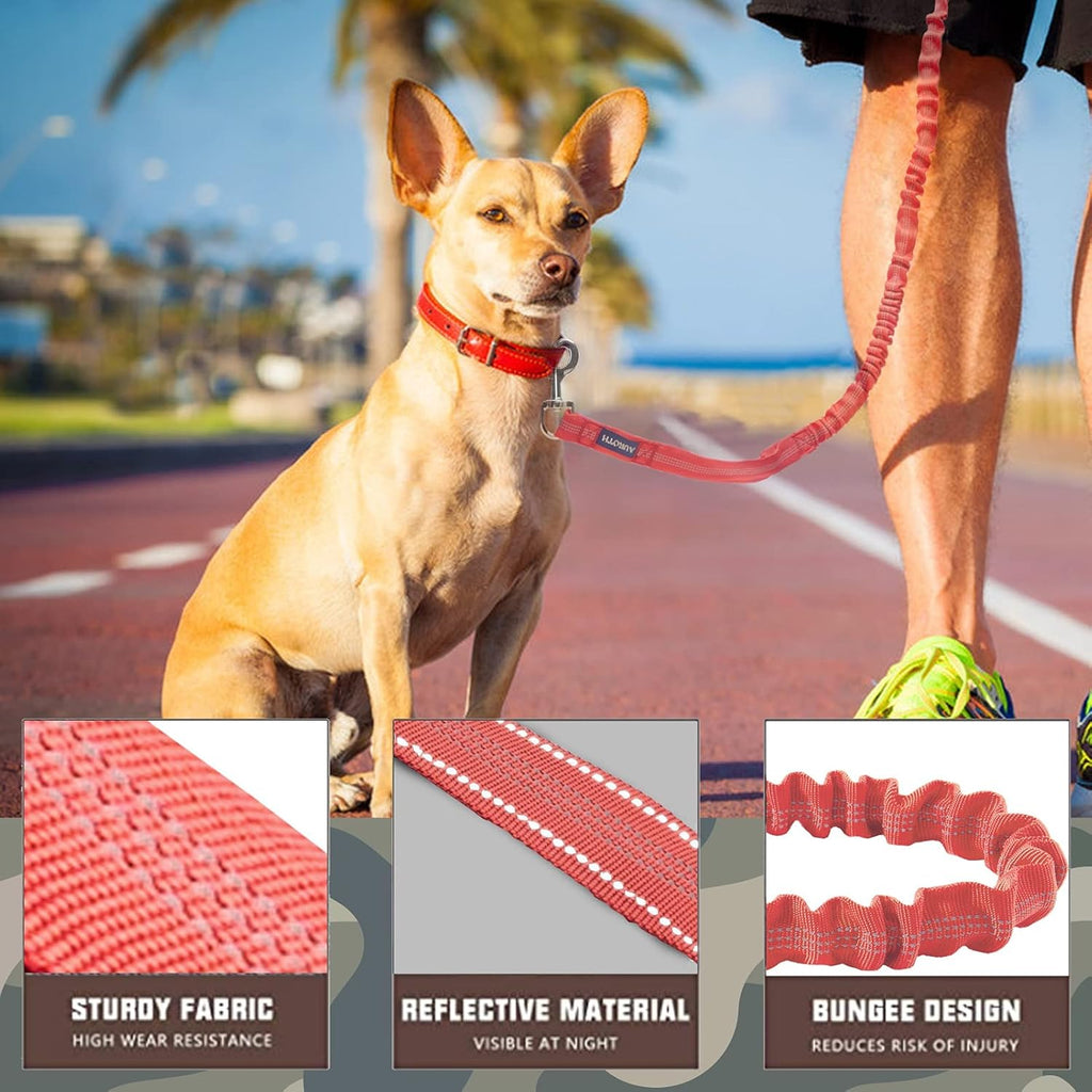 Heavy Duty Bungee Dog Leash for Large Breed Dogs, No Pull for Shock Absorption with Car Seat Belt, 2 Padded Handles 4.5Foot 6Foot Training Dog Leash Red