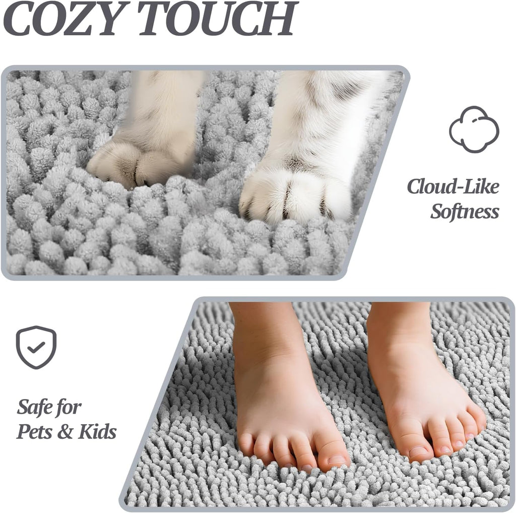 Dog Door Mat Absorpmax Dog Mat for Muddy Paw, 31 × 20", Grey | Mud Rug with Non Slip Backing for Indoor & Outdoor, Washable Soft Chenille anti Mud Waterproof